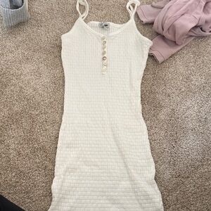 Fashion Nova Cream Button-Detail Midi Dress